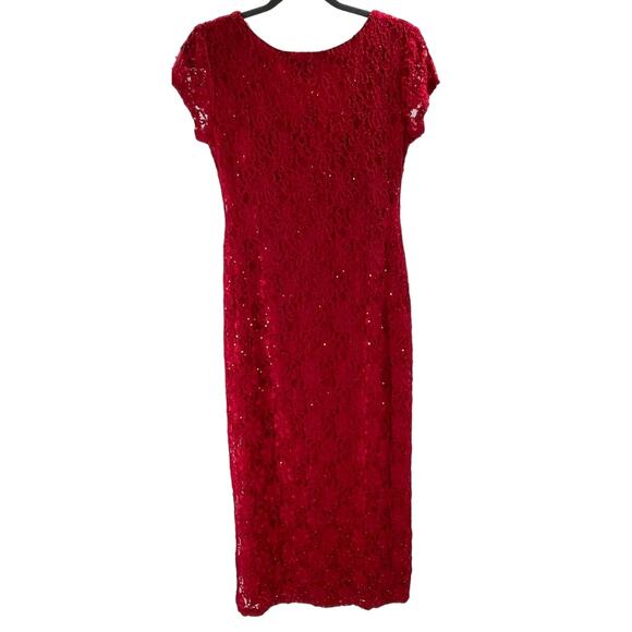 CONNECTED APPAREL 6P petite red lace sequin cap sleeve party maxi dress NWT B83 - Picture 3 of 8
